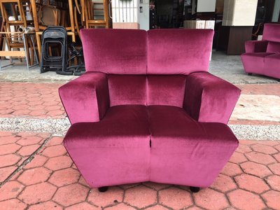 香榭二手家具*紫紅色 高級絨布一人座沙發-布沙發-單人座沙發-接待椅-房間椅-中古沙發-套房沙發-休閒椅-2手貨-洽談椅
