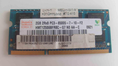 Hynix 2GB 2RX8 PC3-8500S DDR3-1066MHz SODIMM 204p 筆電記憶體