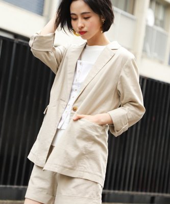 LOWRYS FARM 杏色棉麻西裝外套 西外 米白色 日牌 日本品牌 日本代購 二手 古著 套裝