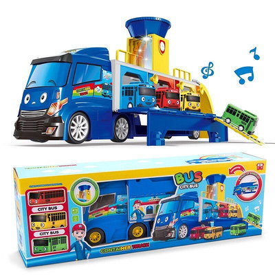 大號韓國太友巴士 Tayo車庫套裝 可收納帶3迴力巴士 帶滑梯 燈光音樂 變形可收納DIY兒童玩具 男孩禮物滿599免運