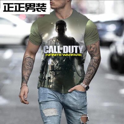 2023夏季新品周邊手游Call Of Duty3D數碼印花男士短袖支持定-制-正正男裝