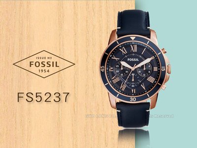 FS5237  FOSSIL 三眼石英男錶 皮革錶帶 深海藍 防水  羅馬數字