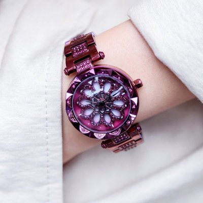 新款手錶女 百搭手錶女Dimini蒂米妮女錶時尚水鉆花瓣形石英錶旋轉錶盤鋼帶心形女士手錶