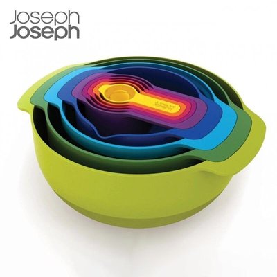 英國Joseph Joseph彩虹盆量勺9件套烘焙碗盆多功能洗菜盆瀝水籃