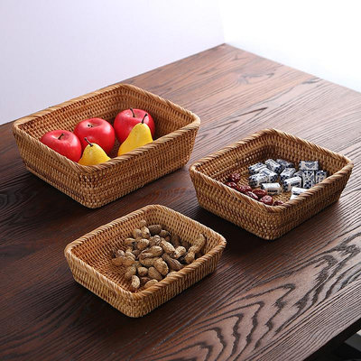 越南藤編方形干果盒收納筐 水果盤客廳零食雜物糖果籃茶幾干果盒