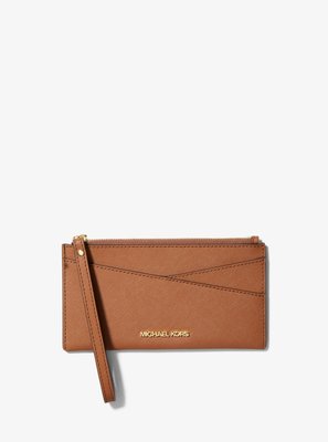 【Michael Kors】銀字MK金屬LOGO防刮皮革 超扁手拿包/晚宴包 咖啡色