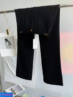 ❤小鹿臻選❤celine賽琳 2022黑色高腰金扣logo鏈條垂感西裝長褲
