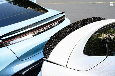TWL台灣碳纖 Porsche Taycan 高品質台灣製 鴨尾 黑鑽石鍛面碳尾翼 全車系 Turbo 4S