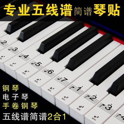 包郵88鍵專業透明鋼琴鍵貼紙61電子琴鍵盤手卷鋼琴鍵貼五線譜簡譜小家家樂