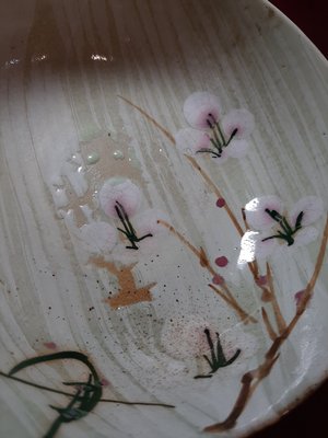 金欣古玩，台灣早期老碗盤胭脂紅碗盤碗公：陶器瓷器，手拉胚件，碗盤碗公拍賣～0838～