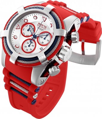 《大男人》Invicta ##146瑞士大錶徑50MM個性潛水錶，三色鋼索設計，大紅色錶帶非常漂亮值得收藏