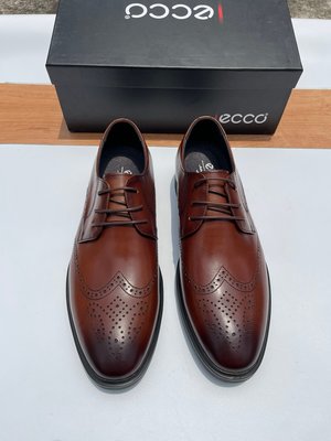 ECCO愛步商務皮鞋男  復古雕花正裝男士皮鞋  綁帶男皮鞋 棕色偏大一碼 38-44