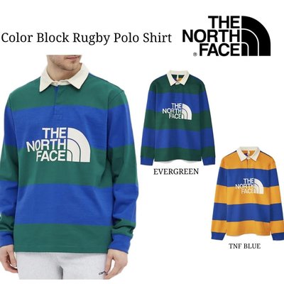 The North Face M COLOR BLOCK RUGBY POLO 男 長袖POLO衫 綠/藍