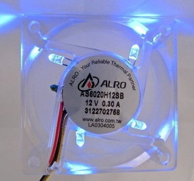 『正典UCHI電子』ALRO 6x6  風扇 DC12V / 0.3A  3線風扇 透明發光 藍光