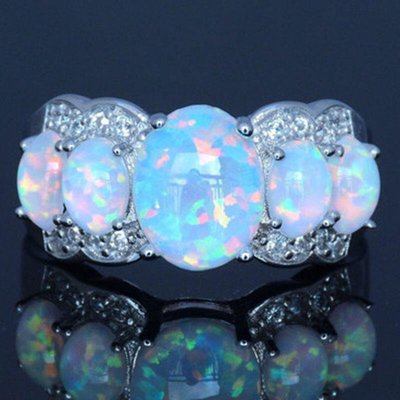 易匯空間 寶詩娜新款蛋形五顆澳寶opal戒指歐美冷淡風創意滿鉆訂婚女手飾品YH3375