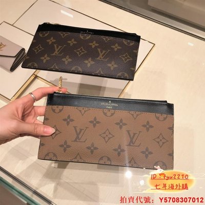 『全新正版』新品  LV 路易威登 SLIM 經典老花 拉鏈錢包 手拿包 卡包 女款 深黃色 M80390