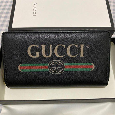 GUCCI 496317 小牛皮GG Logo拉鍊式長夾