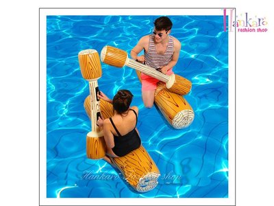 ☆[Hankaro]☆ 夏日戲水雙人對戰充氣水上對對碰木頭造型獨木舟充氣筏~(合併批發另洽)