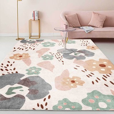 地毯 莫蘭迪粉色北歐小花朵地墊 客廳臥室床邊地毯 可愛北歐抽象卡通少女心短絨毛地毯 可機洗-慧友芊家居
