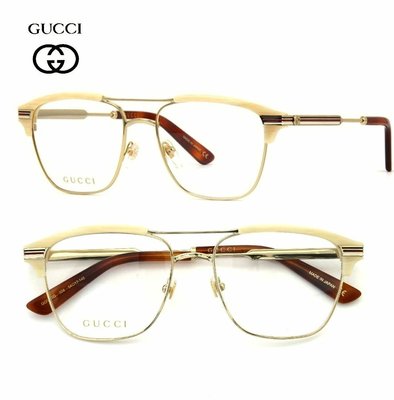 Gucci ►（ 象牙米白色×金屬淡金色 ） 方框框型 眼鏡 光學鏡框 中性款｜100%全新正品｜特價!