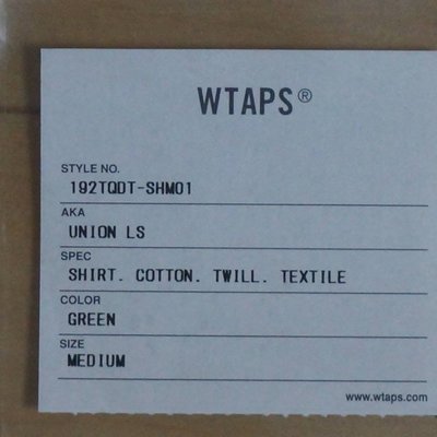 WTAPS 19AW UNION LS / SHIRT. COTTON. TWILL. TEXTILE 格紋襯衫