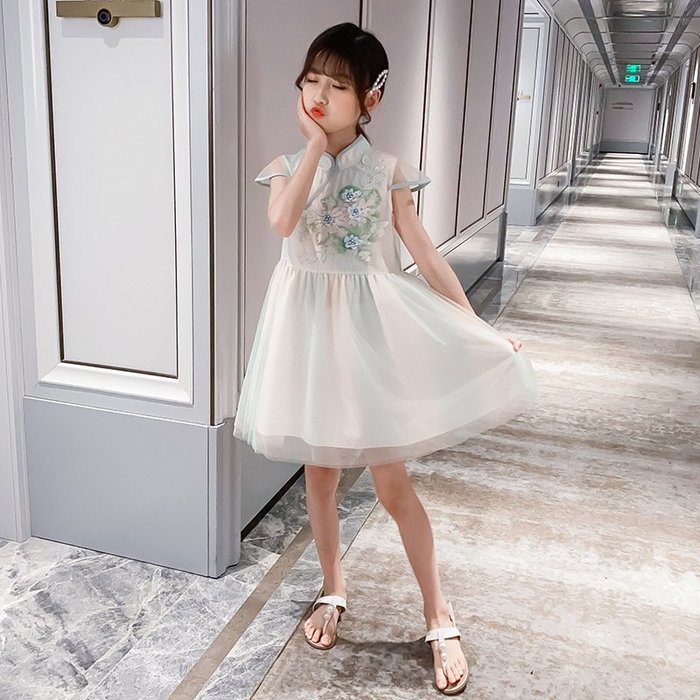 【TF5464】✿寶貝花園✿ 2021夏季新品 女童 中大童 刺繡網紗 公主裙 連衣裙 洋裝