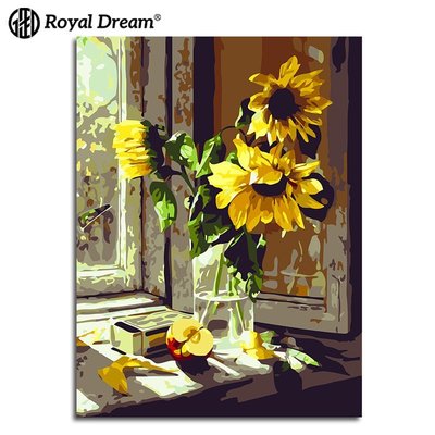 【熱賣精選】diy數字油畫花卉向日葵手繪油畫客廳裝飾畫40*50diy油彩畫外貿