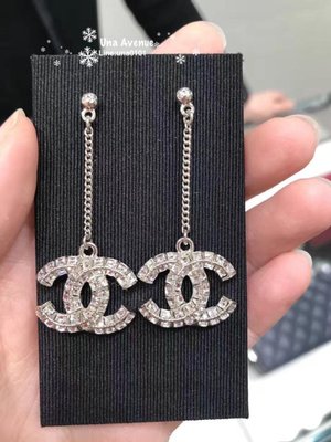 Una Avenue巴黎精品代購*Chanel Earrings 銀色方格 CC水鑽耳環 正品