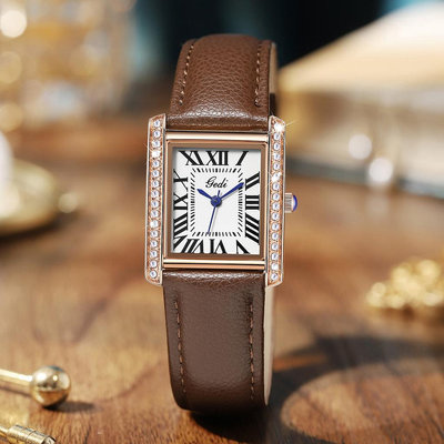 【】GEDI 新款 女錶 石英錶 時尚 鑲鑽 長方形錶盤 精品手錶 手錶女生 簡約 休閒 百搭 復古風 皮帶 防水手