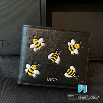 【二手】正品  Dior X Kaws Calf Card Holder 黃色蜜蜂對折錢包