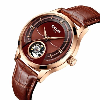 【潮裡潮氣】新款金悅達KINYUED男士商務真皮錶帶時尚高檔全自動機械手錶J059