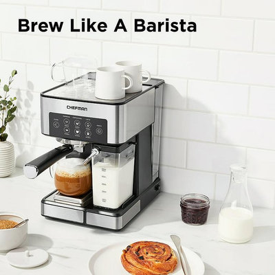 美國Chefman Barista Pro 6 合 1 濃縮咖啡機，附奶泡器、15Bar、1.8 公升水箱、不鏽鋼機身