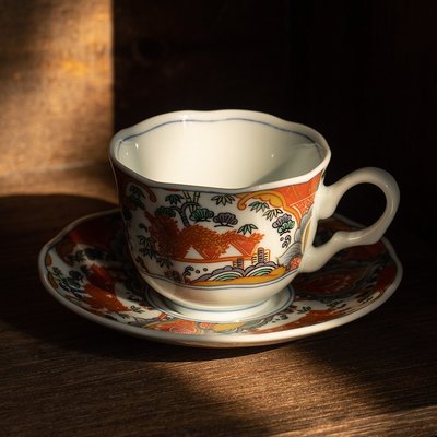 特價！日本進口有田燒伊萬里手繪吉祥龍咖啡杯碟套裝日式復古茶杯配碟子