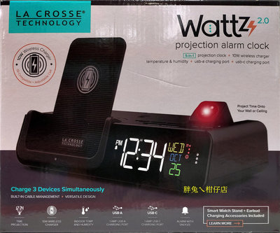 LA CROSSE WATTZ 2.0 多功能無線充電投影電子鐘 型號：C73163-TW