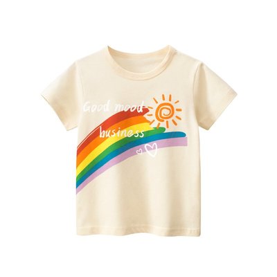 兒童短袖T恤27home童裝夏季2022新款女童短袖T恤彩虹印花寶寶衣服優質好貨休閒風時尚童裝