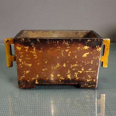 紫銅鎏真金灑金馬槽爐香爐擺長19.5厘米 寬9厘米 高9厘米，重2834克199
