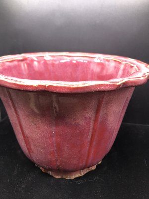 《鈞窯紫紅釉圓型花盆》  中國古瓷器 純手工製花盆