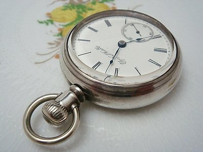 【timekeeper】1900年代Elgin艾爾金蒸汽郵輪Swing-Out銀質15石18 SIZE大懷錶(免運)