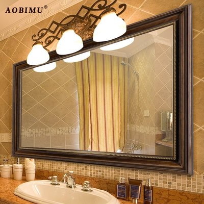 現貨熱銷-美式浴室鏡掛墻防水衛生間鏡子洗漱古典風格大鏡子壁掛古銅色定制爆款