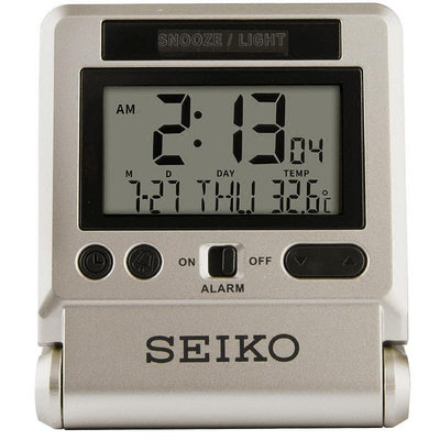 鬧鐘SEIKO日本精工 小巧靜音萬年歷亮屏鬧鐘電子鬧表溫度日歷功能鬧鈴