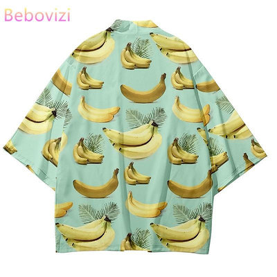 街頭服飾開衫水果香蕉印花襯衫服裝傳統 和服女士男士日式沙灘上衣羽織披風（滿599免運）