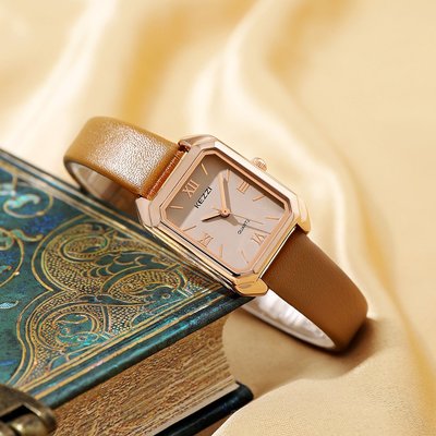 新款手錶女 百搭手錶女珂紫KEZZI新款復古小方錶小眾時尚皮帶女士手錶羅馬數字石英錶