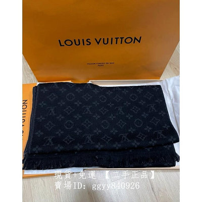 精品二手 LV LOUIS VUITTON 路易威登 M70520 Monogram 黑色羊毛圍巾 披肩