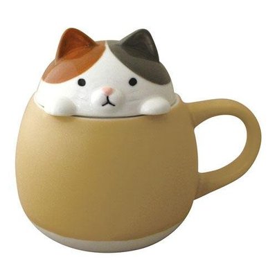 【簡單旅行屋 JP】現貨 日本 DECOLE 三花貓 三色貓 三毛貓 貓咪 動物 造型 杯蓋 馬克杯