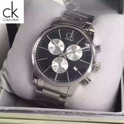 公司貨ck男錶Calvin Klein City系列大三眼夜光日曆鋼帶男士腕錶K2G2714X