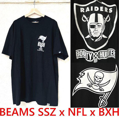 BLACK全新BEAMS SSZ x NFL x BOUNTY HUNTER突擊者Raiders骷髏BXH短T