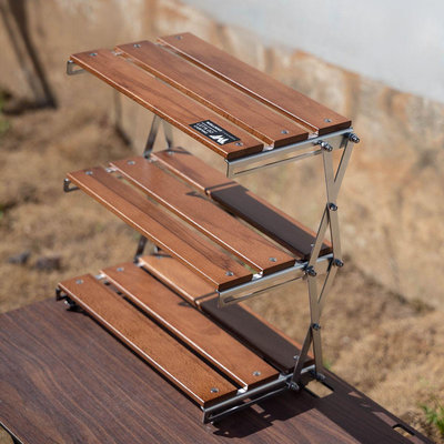 廠家出貨WELLHIKE戶外置物架實木便攜式三層折疊桌子多功能露營桌收納架