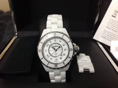 台灣購買 盒單全 CHANEL J12 Diamond 33mm Watch 鑲鑽陶瓷錶 白