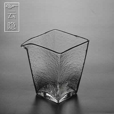 特賣-四方玻璃錘紋公道分茶杯勻杯透明水晶質感茶海加厚耐熱
