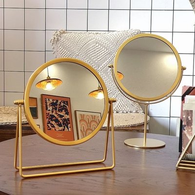 桌鏡金屬鐵藝化妝鏡學生宿舍桌面臺式可立小號鏡子北歐ins風梳妝鏡